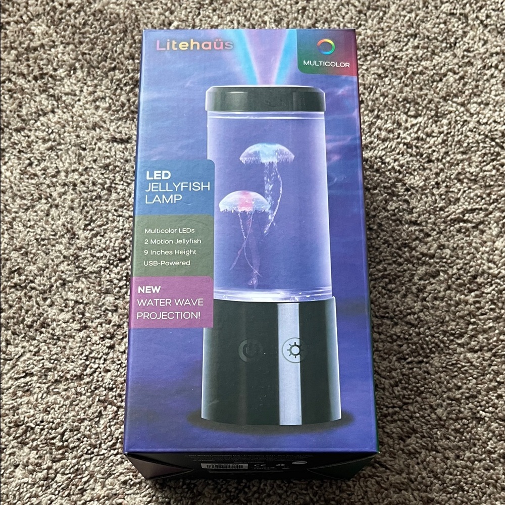 NWT Lifehaus 9in Black Jellyfish Table Lamp with RGB LED